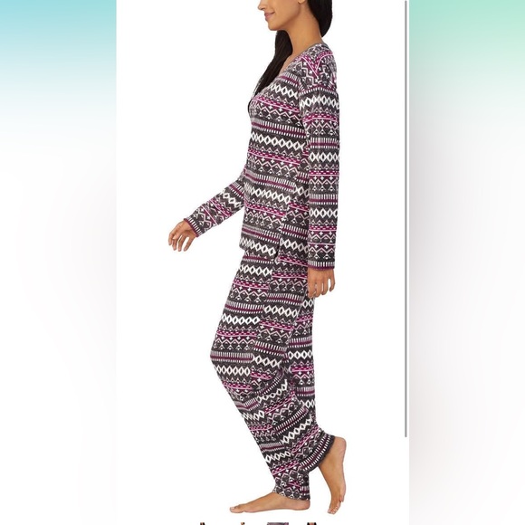 Nautica Women's 2 Piece Silky Stretch Fleece Pajama Sleepwear Set Grey pink new - Picture 2 of 8
